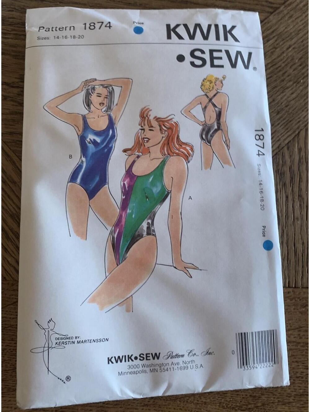 Kwik Sew 1874 Misses Swimsuits Pattern Vtg 1980s Sz 14-16-18-20 Uncut